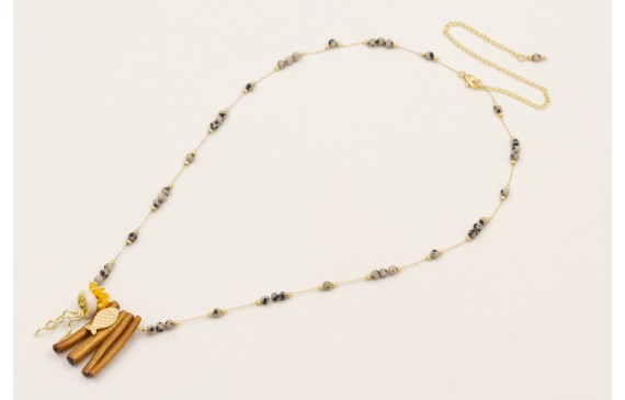 Collar cadena bolas tigre con polas coral hueco ma