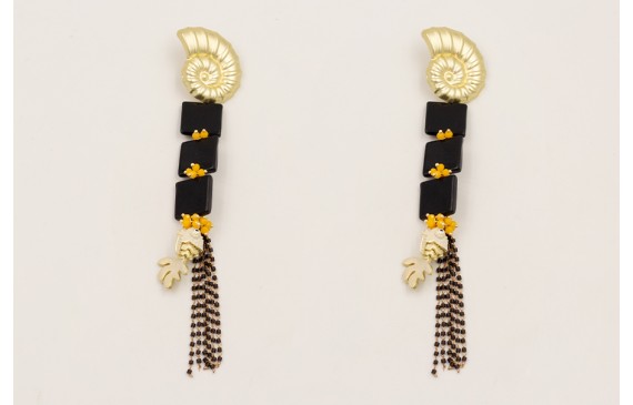 Pendientes perno caracola con cuadrados madreperla