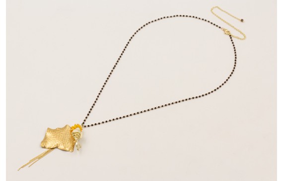 Collar cadena miyuki negro con colgante irregular 