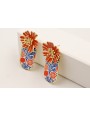 Pendientes flor esmaltada coral con pieza estamapa