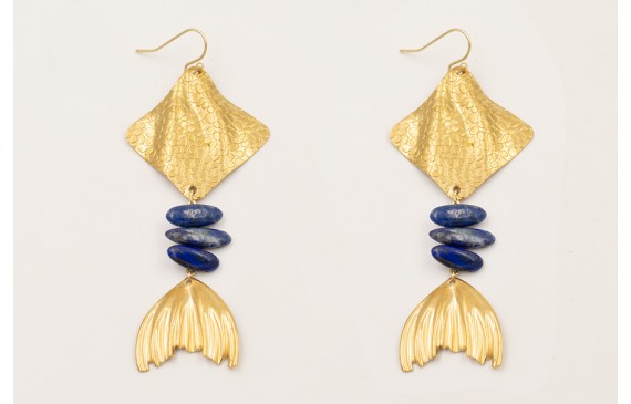 Pendientes manta raya con gotas lapislazuli y cola