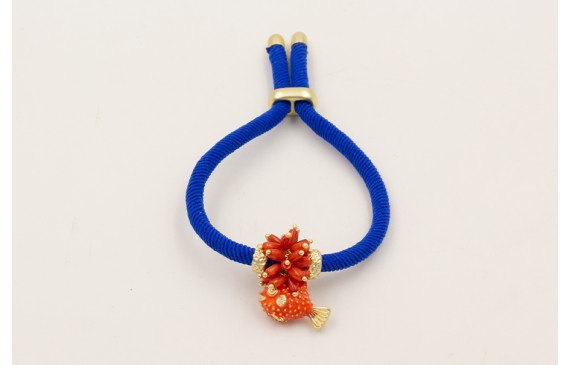 Pulsera cordón elastico azulón con pez globo esmal