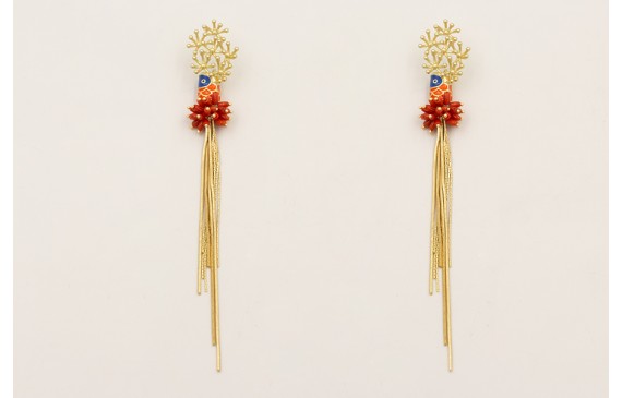 Pendientes perno estrellas coral dorado mate con f