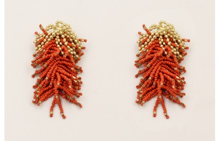 Pendientes fleco bolitas dorado mate con pompon ab