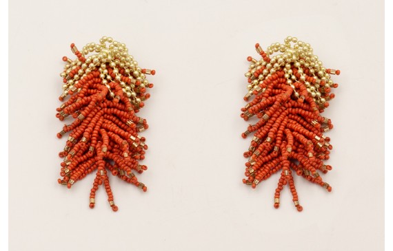 Pendientes fleco bolitas dorado mate con pompon ab