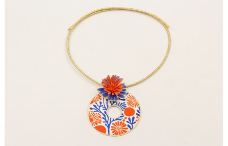 Collar cordón magnetico dorado con colgante disco 