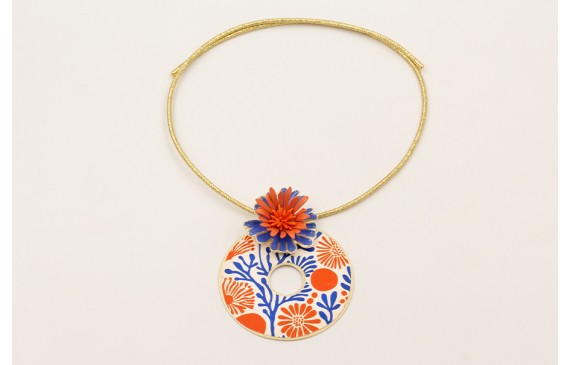 Collar cordón magnetico dorado con colgante disco 