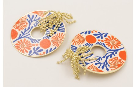 Pendientes fleco ristas bolitas doradas mate con c