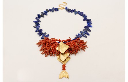 Collar gostas lapislazuli con flecos abalorio nara