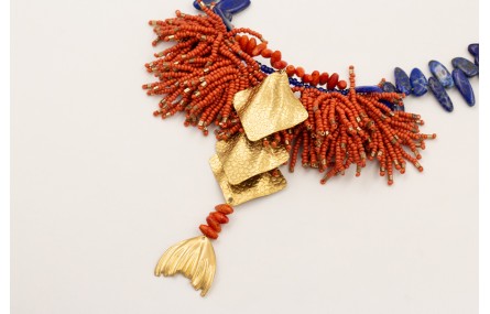 Collar gostas lapislazuli con flecos abalorio nara