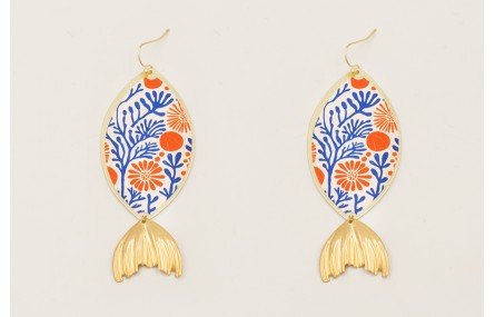 Pendientes cola pez dorada con pieza ovalada estam