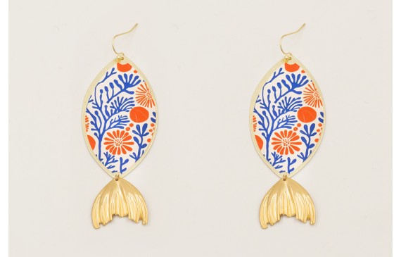 Pendientes cola pez dorada con pieza ovalada estam