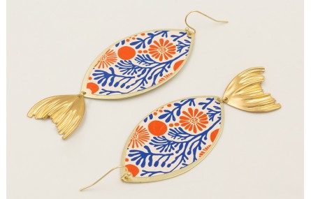 Pendientes cola pez dorada con pieza ovalada estam