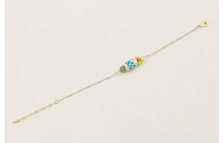 Pulsera cadena micro esmalte turquesa, centro cubo