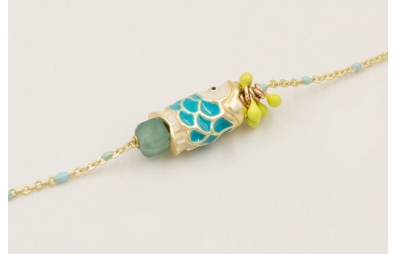 Pulsera cadena micro esmalte turquesa, centro cubo