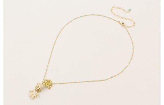 Collar cadena micro esmalte turquesa, con pez arti