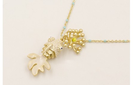 Collar cadena micro esmalte turquesa, con pez arti