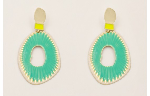 Pendientes perno cuadrado esmlate lima con colgant