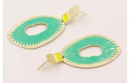 Pendientes perno cuadrado esmlate lima con colgant