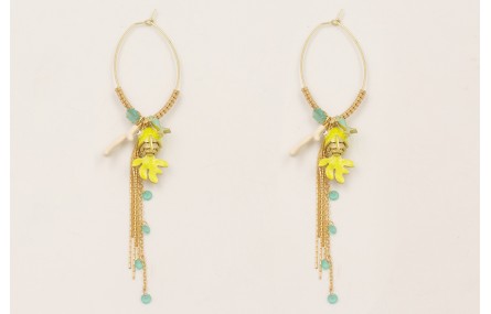 Pendientes aro ovalado con medio nudo macramé dora