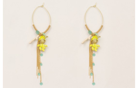 Pendientes aro ovalado con medio nudo macramé dora