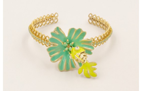 Pulsera labrada latón con cadena strass pequeño co