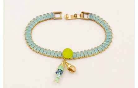 Pulsera cadena strass piedra azul opaco con disco 