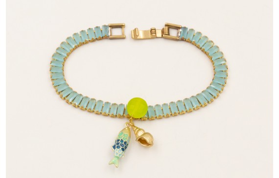 Pulsera cadena strass piedra azul opaco con disco 