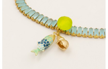 Pulsera cadena strass piedra azul opaco con disco 