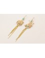Pendientes semi ovalado con brillos, flecos dorado