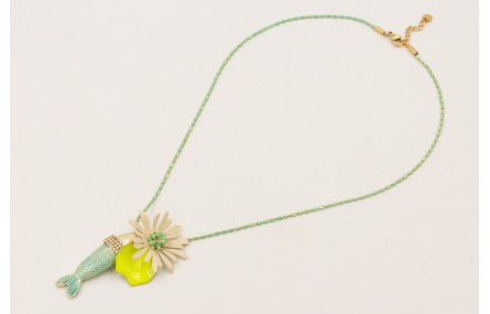 Collar cadena torpedos esmalte turquesa y dorado c