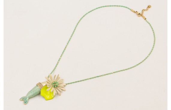 Collar cadena torpedos esmalte turquesa y dorado c