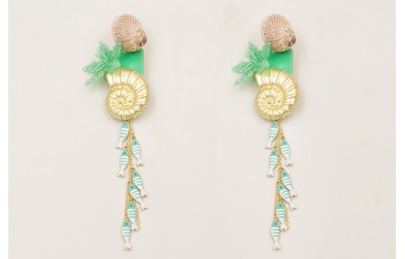 Pendientes perno caracolillo concha, cascada peces