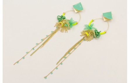 Pendientes cuadrado levantado esmalte turquesa, ar