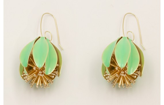 Pendientes campanillas esmaltadas turquesa con est