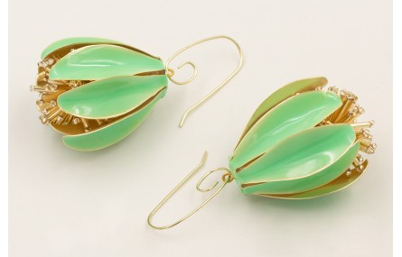 Pendientes campanillas esmaltadas turquesa con est