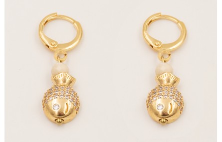 Pendientes ORO18K cierre con pez brillos cristal, 