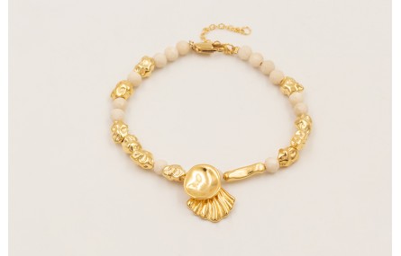Pulsera ORO18K facetadas piedra cuarzo crema, piez