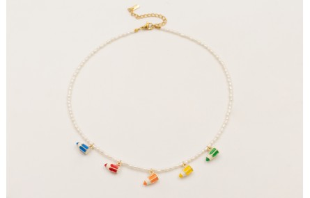 Collar perlas naturales con colgante lapices esmal