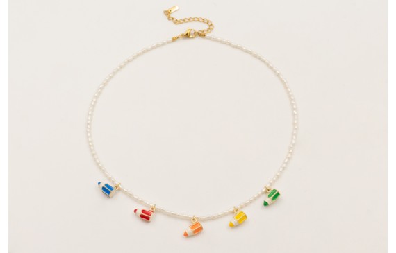 Collar perlas naturales con colgante lapices esmal