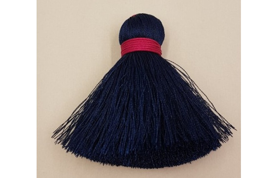 Pompón60mm*15mm Azul marino y cordón Fuxia