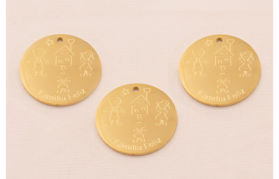 Chapa ACERO INOXIDABLE Dorada Familia Feliz 25mm