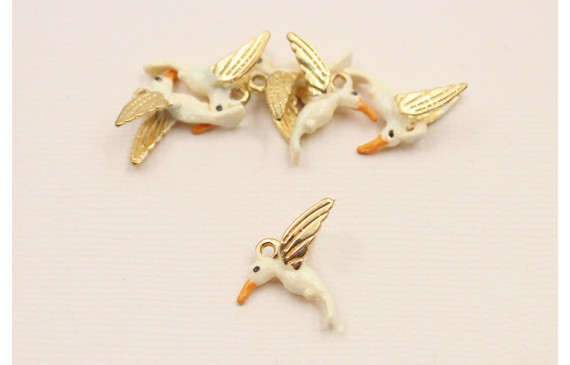 Cuenta Colibri 15*19mm esmalte Blanco pico naranja