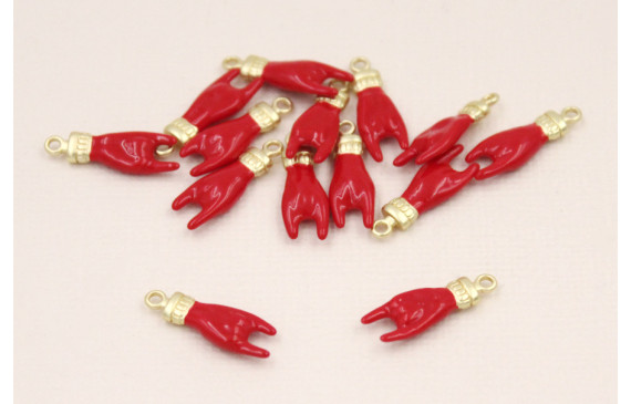 Colgante Dorado Mate Mano esmalte Rojo 18*11mm