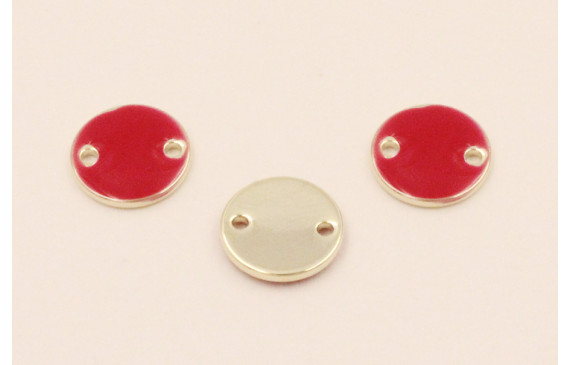 Disco de 10mm Dorado 2 agujeros esmalte Rojo