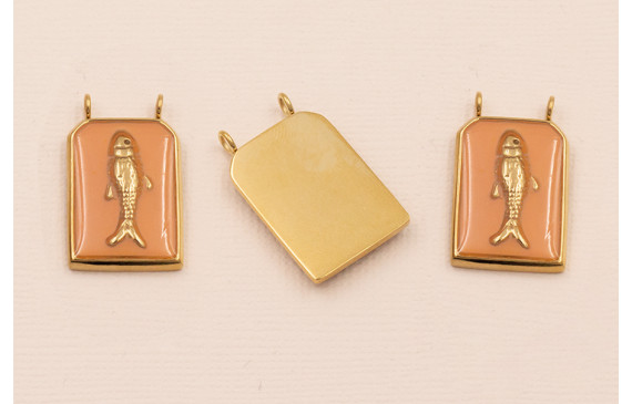 Colgante Chapa Pez Stainless Steel 25*15 Rosa Palo