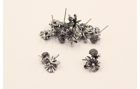 Perno Flor + hoja 19*15 Plata Vieja