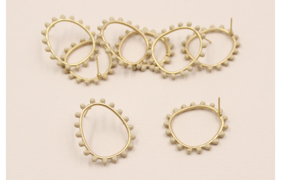 Pendiente Aro 26*22mm Bolas Beiges de 3mm