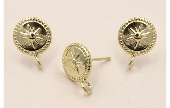 Acero Inox.Pendiente Disco Sol de 10mm Oro