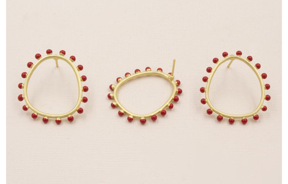 Pendiente Aro 26*22mm Bolas Coral